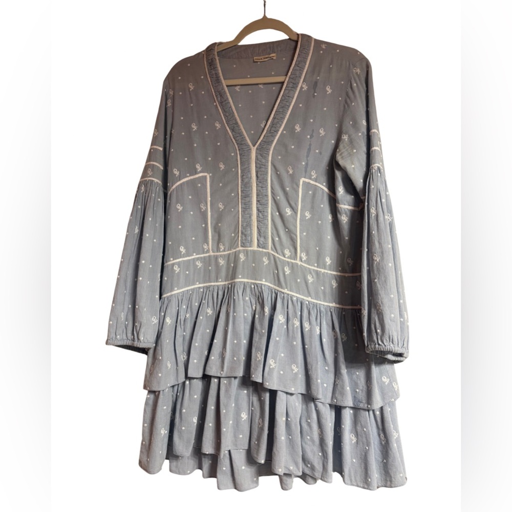 Ulla Johnson Light Blue & White Floral-Dot Drapey Dress